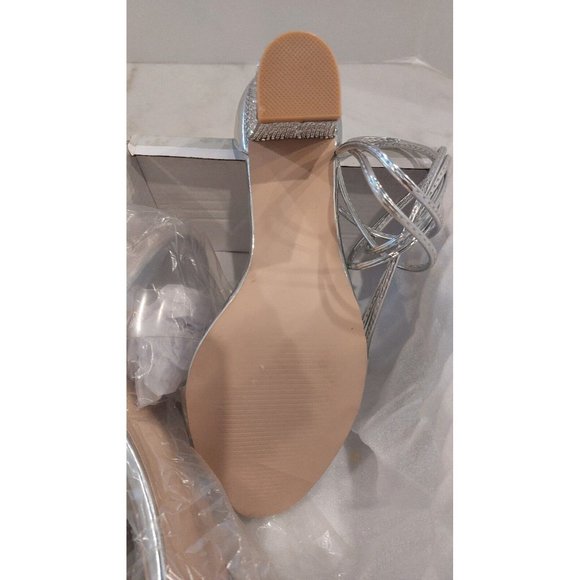 Lala Ikai Silver Strappy Open Toe Rhinestone Block Heels Party Shoe Sz 7.5 NIB - Picture 12 of 12